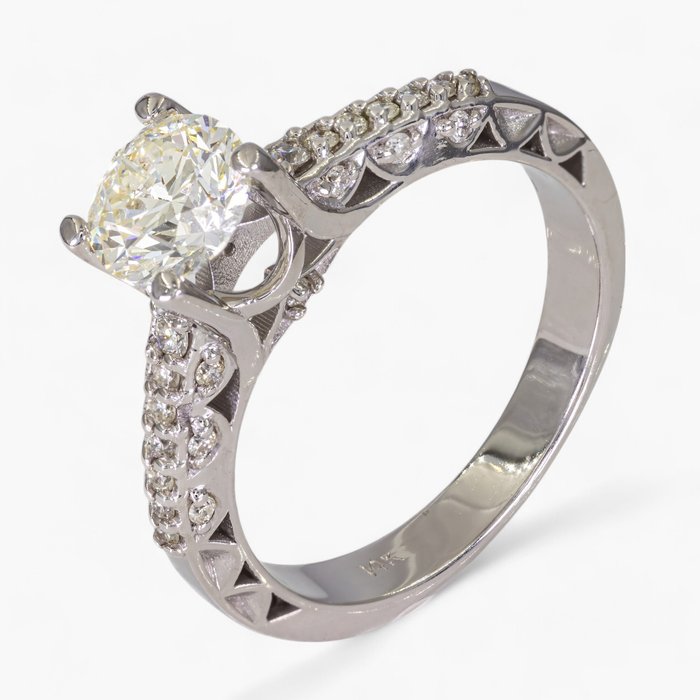 Ingen mindstepris - Ring - 14 karat Hvidguld, IGI Antwerpen - 1,10 ct diamanter - 0,90 ct center -  1.10ct. tw. Diamant (Natur) - Diamant