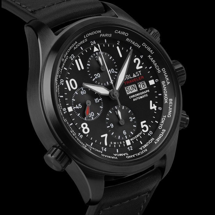 Ublast - Traveler Chronograph World Time - REF.UBTRCH47BK - Automatic Swiss MOVT - Mænd - Ny