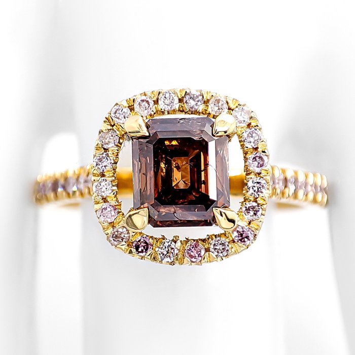 Ring - 14 karat Gulguld -  1.57ct. tw. Orange Diamant (Naturfarvet) - Diamant