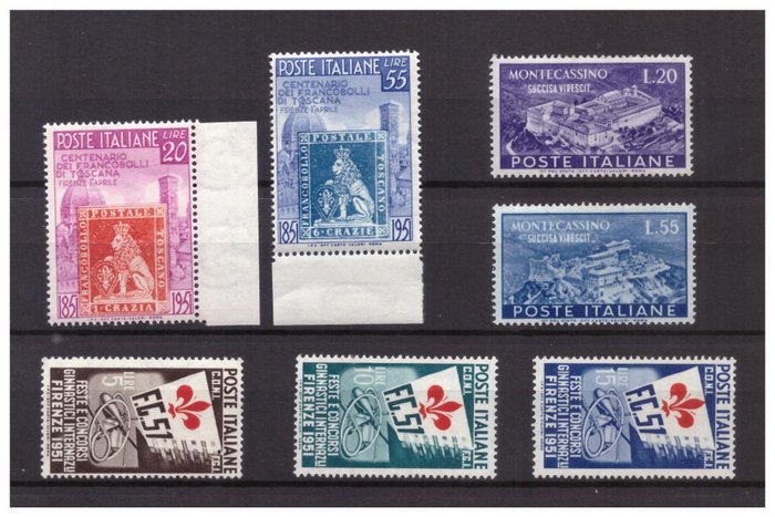 Den Italienske Republik 1949/1951 - Blok med frimærker fra den italienske republik i komplette sæt MNH** - Sassone S137599607S139S140S143S146S145S147S148