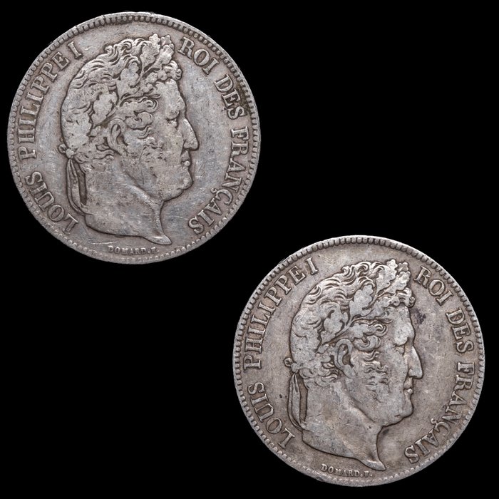 Frankrig. Ludvig-Filip 1. (1830-1848). 5 Francs 1834-A y 1838-B (2 monedas)  (Ingen mindstepris)