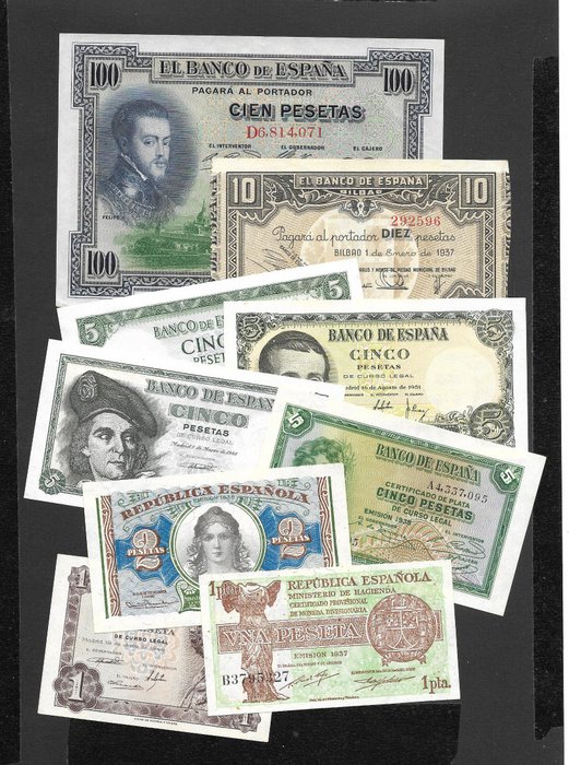 Spanien. - 9 Banknotes - Various Dates -  (Ingen mindstepris)