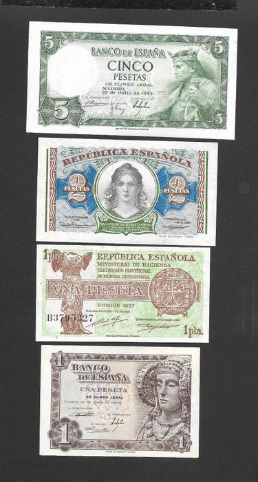 Spanien. - 9 Banknotes - Various Dates -  (Ingen mindstepris)