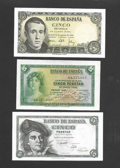 Spanien. - 9 Banknotes - Various Dates -  (Ingen mindstepris)