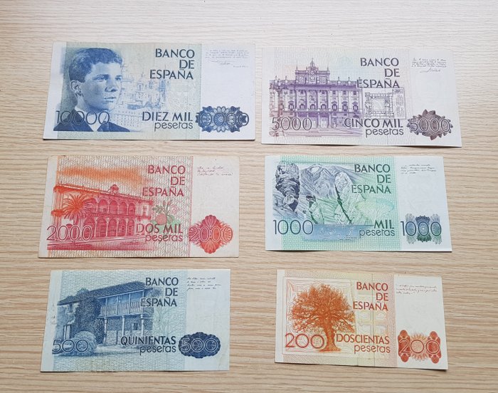 Spanien. - 6 banknotes - various dates  (Ingen mindstepris)