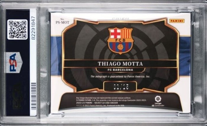 2022/23 Panini Select La Liga Thiago Motta Pitchside Signatures - Purple /25 PSA 9 - 1 Graded card