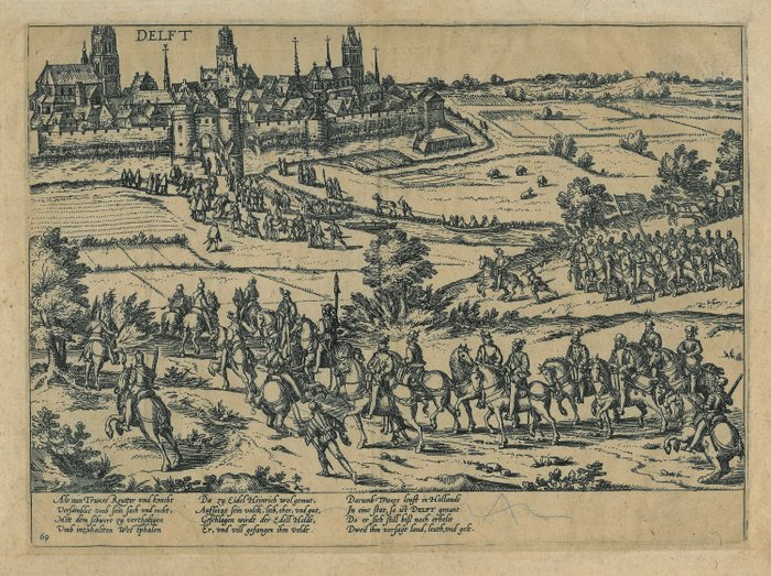 Holland Delft; Frans Hogenberg - Truchsess trekt naar Delft - 1581-1600