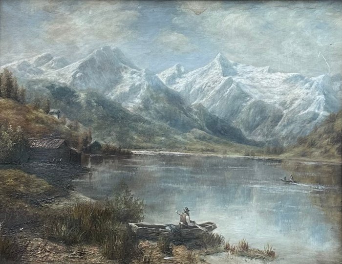 Swiss School XIX - Fishermen on a Lake