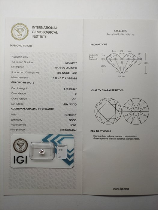 1 pcs Diamant  (Natur)  - 100 ct - Rund - E - VS1 - International Gemological Institute (IGI) - IGI 636434827