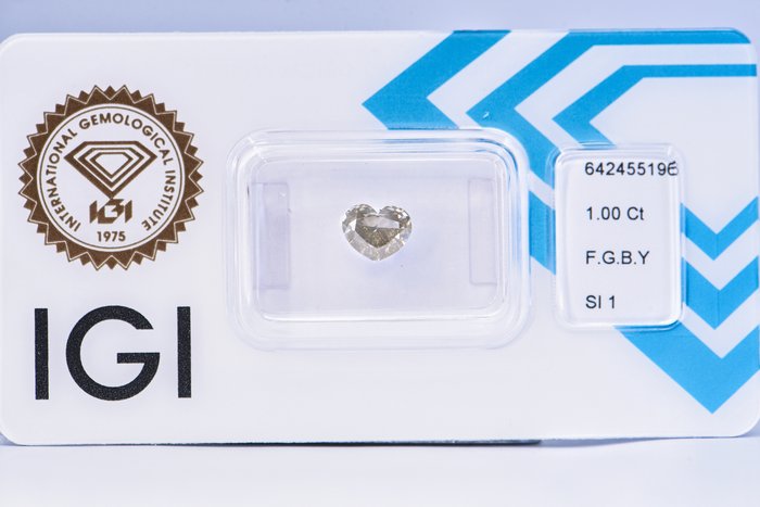 Ingen mindstepris - 1 pcs Diamant  (Naturfarvet)  - 100 ct - Hjerte - Fancy Brunlig Grønlig Gul - SI1 - International Gemological Institute (IGI)