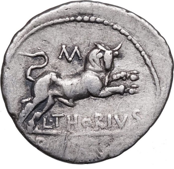 Romerska republiken L Thorius Balbus 105 fKr Denarius Rom STIER Juno Sospita