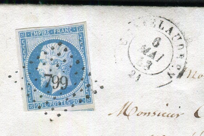 Frankrig 1858 - Belle lettre de Casteldren pour Tréguier avec un n° 14A Bleu Ciel