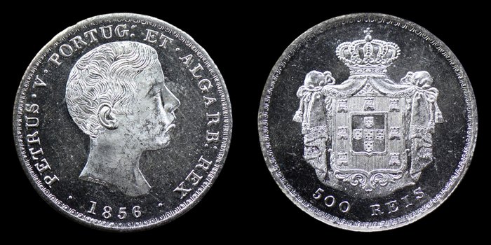 Portugal. D. Pedro V (1853-1861). 500 Reis 1856 - Proof Like - Muito Rara