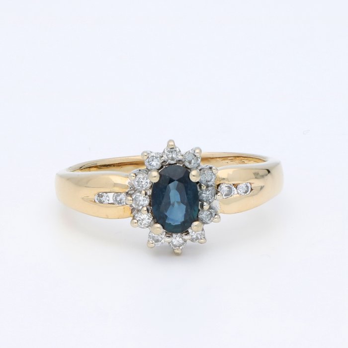 Ingen mindstepris - Ring - 14 karat Gulguld Diamant (Natur)  - Safir