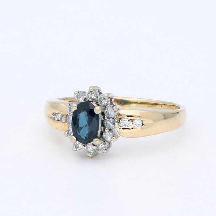 Ingen mindstepris - Ring - 14 karat Gulguld Diamant (Natur)  - Safir