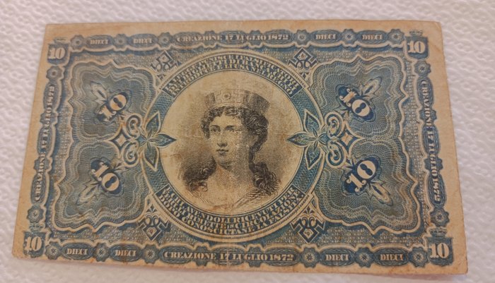 Italien. - 10 Lire 1872 - Banca Nazionale nel Regno - Gigante BNR 8A  (Ingen mindstepris)