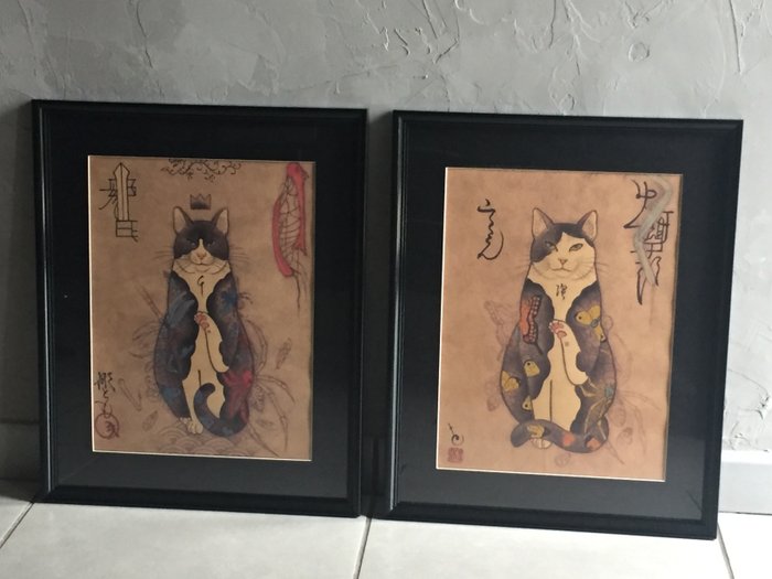 Horitomo 彫巴 - 2 C-Print - Monmon Cats - duo Monmon Cats tattoo-Akitsu-Shima Cat tattoo-Kiiroi chō Cat tattoo-Reproduction - 2015