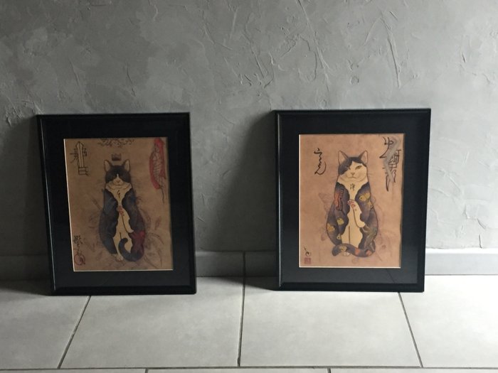 Horitomo 彫巴 - 2 C-Print - Monmon Cats - duo Monmon Cats tattoo-Akitsu-Shima Cat tattoo-Kiiroi chō Cat tattoo-Reproduction - 2015