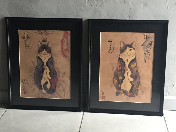 Horitomo 彫巴 - 2 C-Print - Monmon Cats - duo Monmon Cats tattoo-Akitsu-Shima Cat tattoo-Kiiroi chō Cat tattoo-Reproduction - 2015