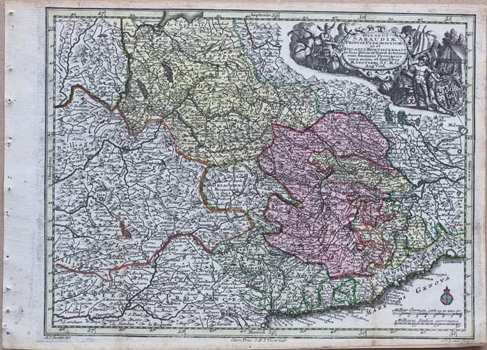 Italien - Kort; Matthäus Seutter (1678 – 1757) - Carta Geografica "Nord Italia" - Ducatus Sabaudiae - 1751-1760