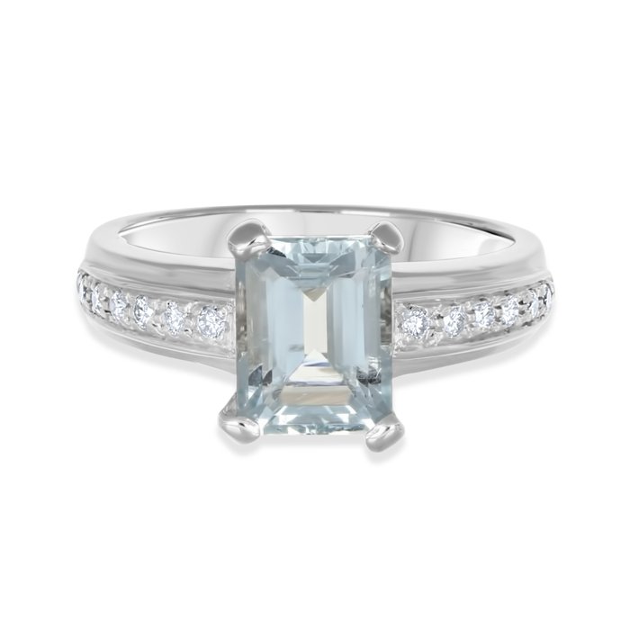 Ring - 18 kraat Hvidguld -  2.43ct. tw. Akvamarin - Diamant