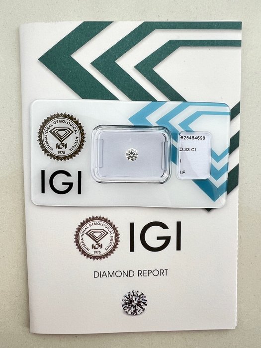 Ingen mindstepris - 1 pcs Diamant  (Natur)  - 0.33 ct - Rund - I - IF - International Gemological Institute (IGI)