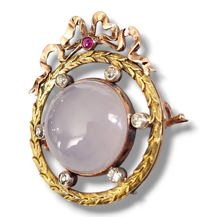 Broche - 14 karat Gulguld Kejserlig russisk antik guld- og diamantbroche omkring 1890 Mærket HW Diamant (Natur)