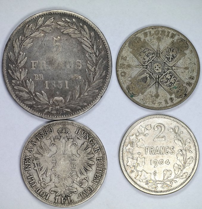 Europa. Lot of 4 coins including Austrian and scarer French 5 francs 1851 BB 1851-1923  (Ingen mindstepris)