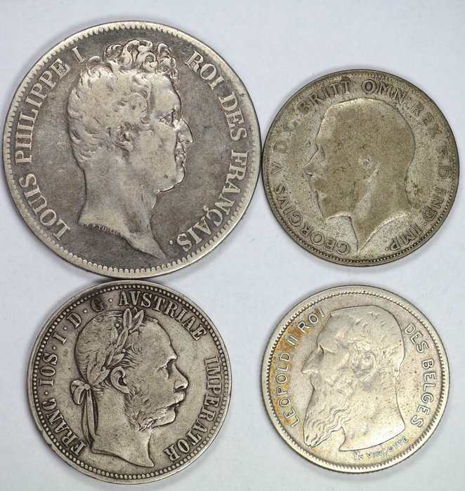 Europa. Lot of 4 coins including Austrian and scarer French 5 francs 1851 BB 1851-1923  (Ingen mindstepris)