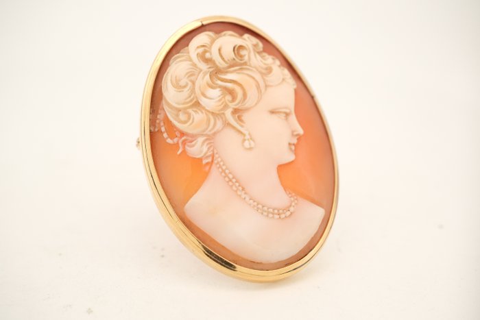 Broche - 18 kraat Gulguld - Cameo Shell.