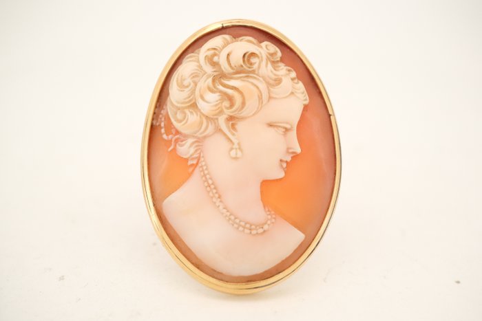 Broche - 18 kraat Gulguld - Cameo Shell.