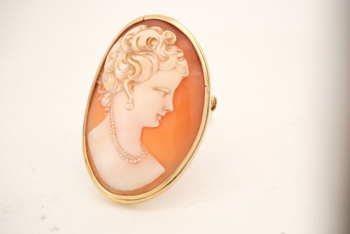 Broche - 18 kraat Gulguld - Cameo Shell.