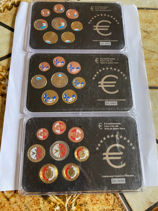 Europa. Series 1 Cent - 2 Euro 2007/2008 (3 series)  (Ingen mindstepris)