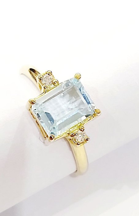 Ring - 18 kraat Gulguld -  1.95ct. tw. Akvamarin - Diamant - Fremstillet i Italien