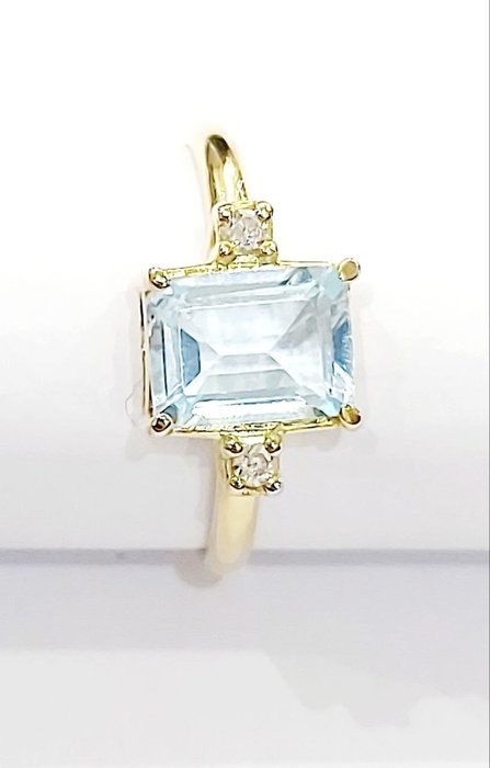 Ring - 18 kraat Gulguld -  1.95ct. tw. Akvamarin - Diamant - Fremstillet i Italien