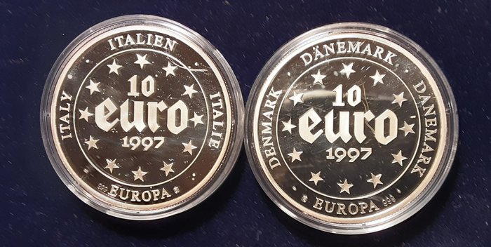 Danmark. 10 Euro 1997 Europa, 2 stuks Proof  (Ingen mindstepris)