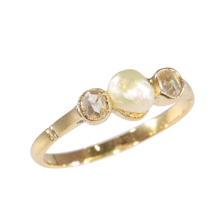 Ingen mindstepris - Ring - 18 kraat Gulguld, Rosaguld - Diamant - Pearl, vintage, 1930