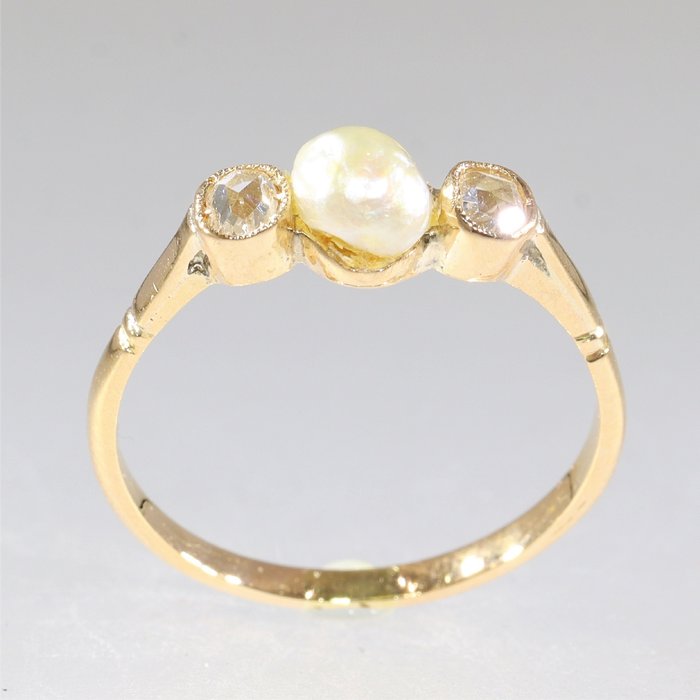 Ingen mindstepris - Ring - 18 kraat Gulguld, Rosaguld - Diamant - Pearl, vintage, 1930