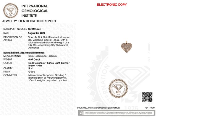 Ingen mindstepris - Vedhæng 14 kt. -  0.97ct. tw. Diamant (Naturfarvet)