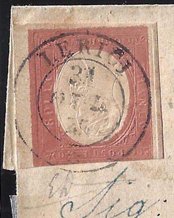 Antikke Italienske Stater - Sardinien 1855 - 40 c Tredje nummer isoleret på brev - Sassone 9b