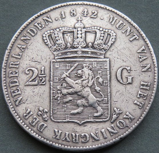 Holland. Willem II. 2 1/2 Gulden 1842 schaars  (Ingen mindstepris)