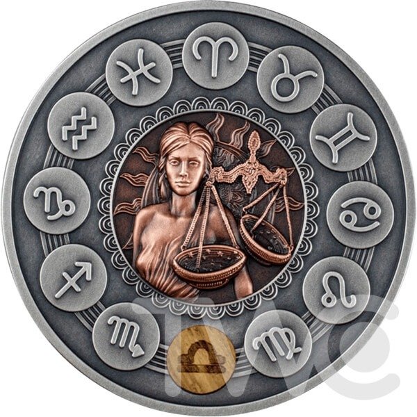 Niue. 1 Dollar 2019 Libra - Zodiac Signs - Antique Finish, 1 Oz (.999)  (Ingen mindstepris)