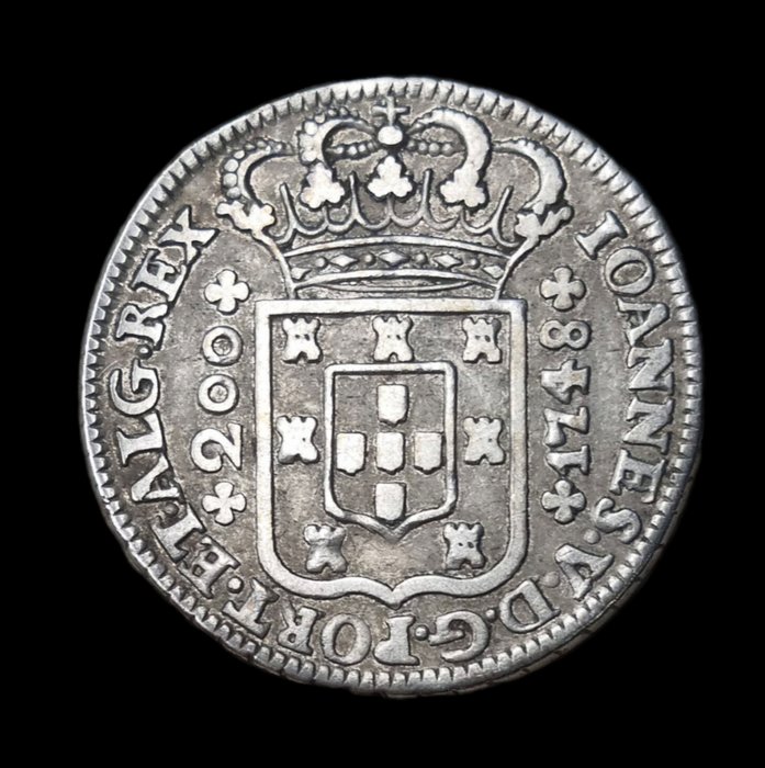 Portugal. D. João V (1706-1750). 12 Vinténs (240 Réis) 1748 - Coroa de 4 Arcos c/Pedúnculos  (Ingen mindstepris)