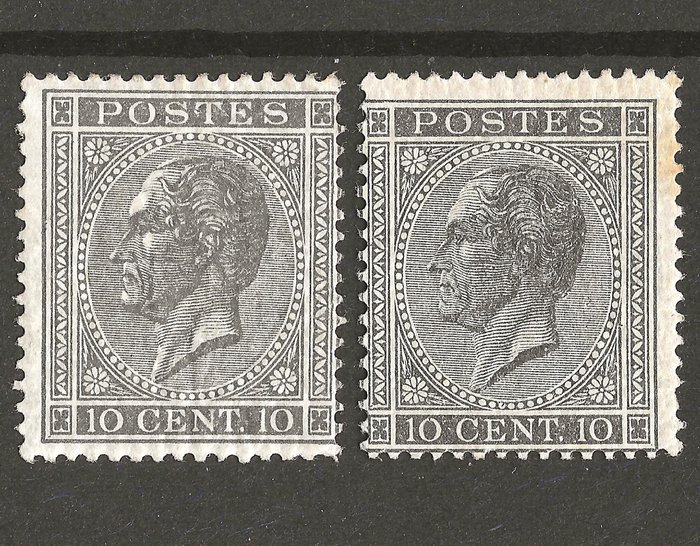 Belgien 1867 - 10c sort-grå + sort Leopold I i profil - OBP/COB 17Aa + 17Ab