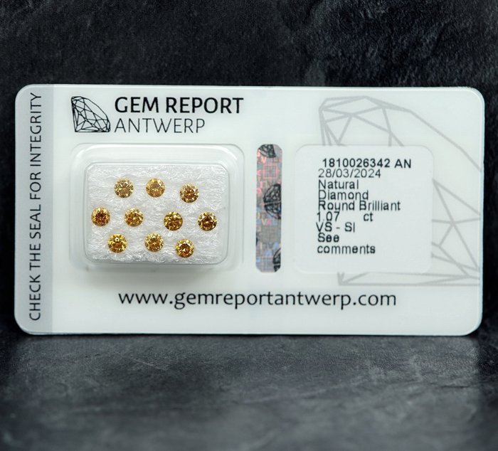 10 pcs Diamant  (Natur)  - 1.07 ct - SI1, VS1 - Gem Report Antwerp (GRA)