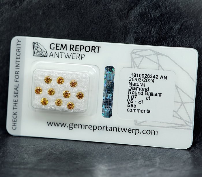 10 pcs Diamant  (Natur)  - 1.07 ct - SI1, VS1 - Gem Report Antwerp (GRA)