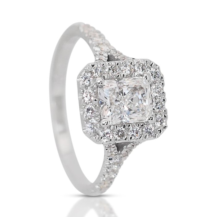 Ring - 18 kraat Hvidguld -  1.45ct. tw. Diamant (Natur) - Diamant - Ideal Cut Radiant