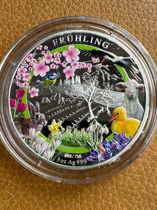 Tyskland. Silver medal ND Frühling - Farbapplikation, 3 Oz (.999)