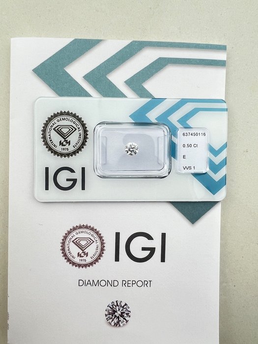 1 pcs Diamant  (Natur)  - 0.50 ct - Rund - E - VVS1 - International Gemological Institute (IGI)