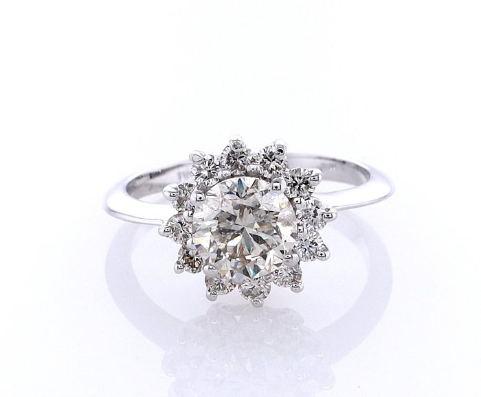 Ring - 14 karat Hvidguld -  1.36ct. tw. Diamant (Naturfarvet) - Diamant